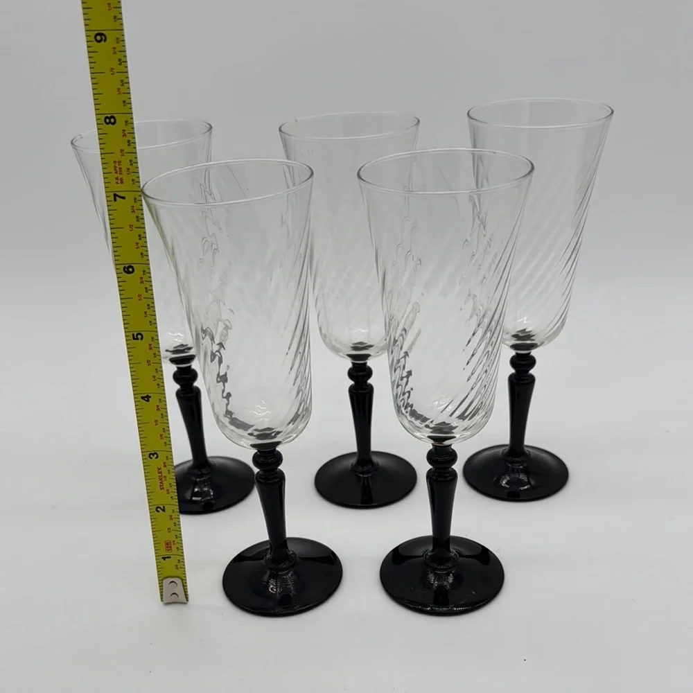 Luminarc Cristal d'Arques Durand Onyx Black Stem Champagne Flutes